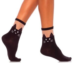 RETRO 2 Pairs Brand New Black Cat Opaque Anklet Socks NWT